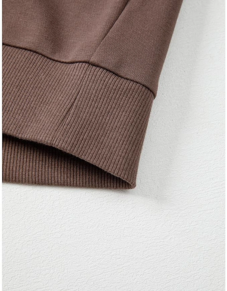 Dark Khaki Color Block Drop Shoulder Pullover Casual Sweatshirt