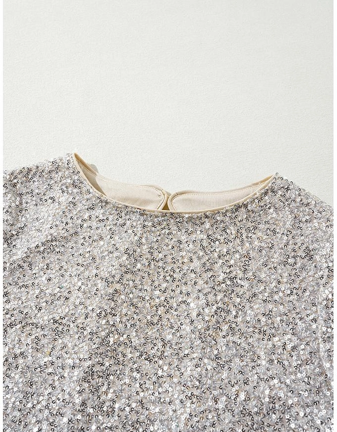 Silvery Sequin Puff Sleeve Cutout Back Blouse