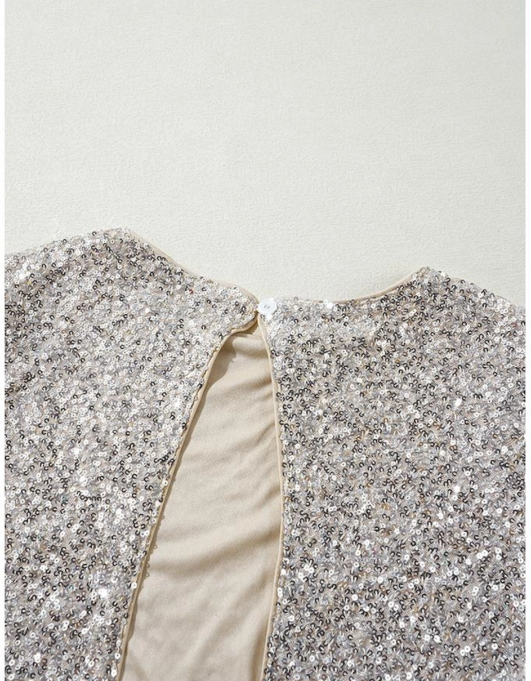 Silvery Sequin Puff Sleeve Cutout Back Blouse