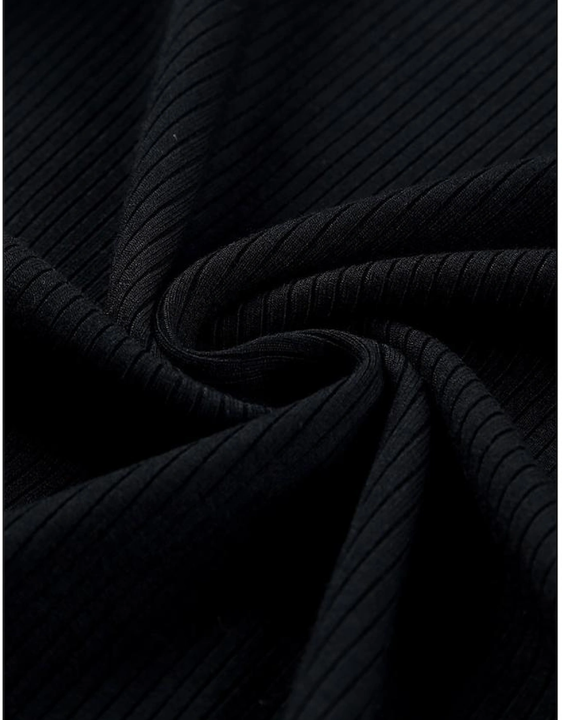 Black Dotty Mesh Ruffle Sleeve Ribbed Knit Top