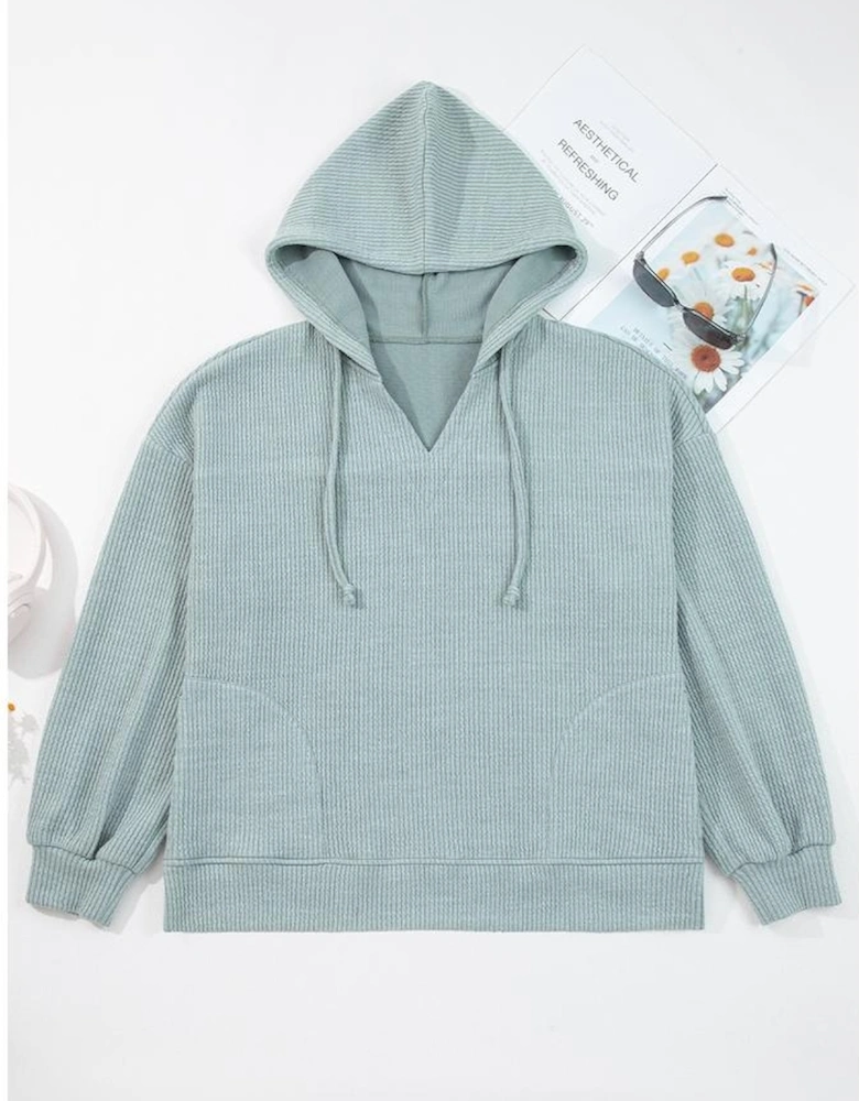 Clearly Aqua Ribbed Drop Shoulder Knit Hoodie