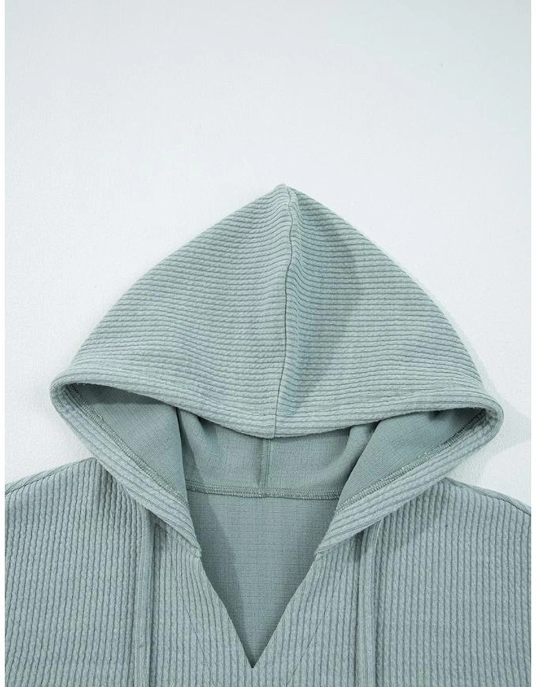 Clearly Aqua Ribbed Drop Shoulder Knit Hoodie