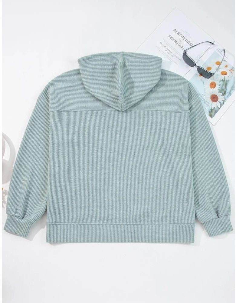 Clearly Aqua Ribbed Drop Shoulder Knit Hoodie