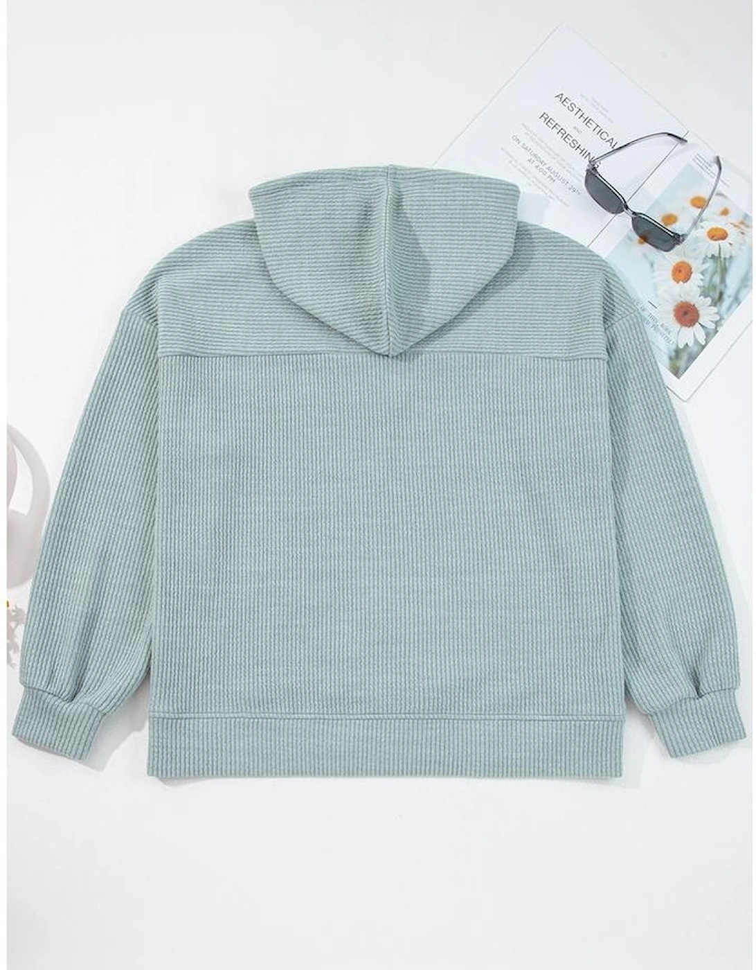 Clearly Aqua Ribbed Drop Shoulder Knit Hoodie