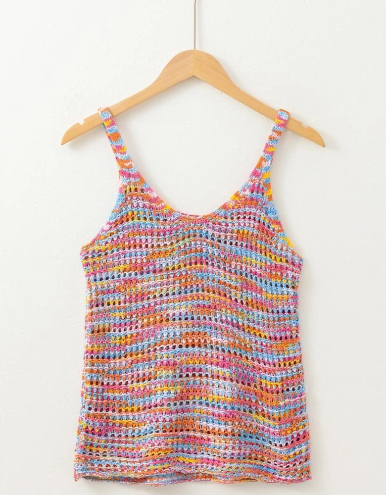 Pink Color Contrast Crochet Loose Fit Sweater Vest