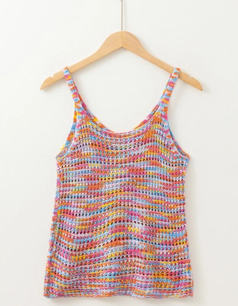 Pink Color Contrast Crochet Loose Fit Sweater Vest