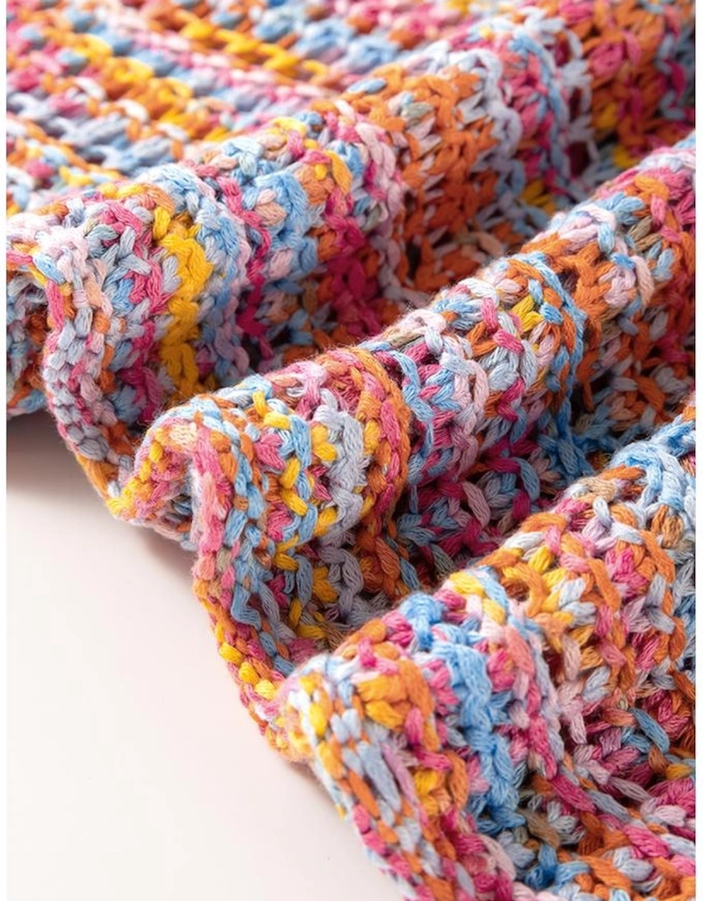 Pink Color Contrast Crochet Loose Fit Sweater Vest