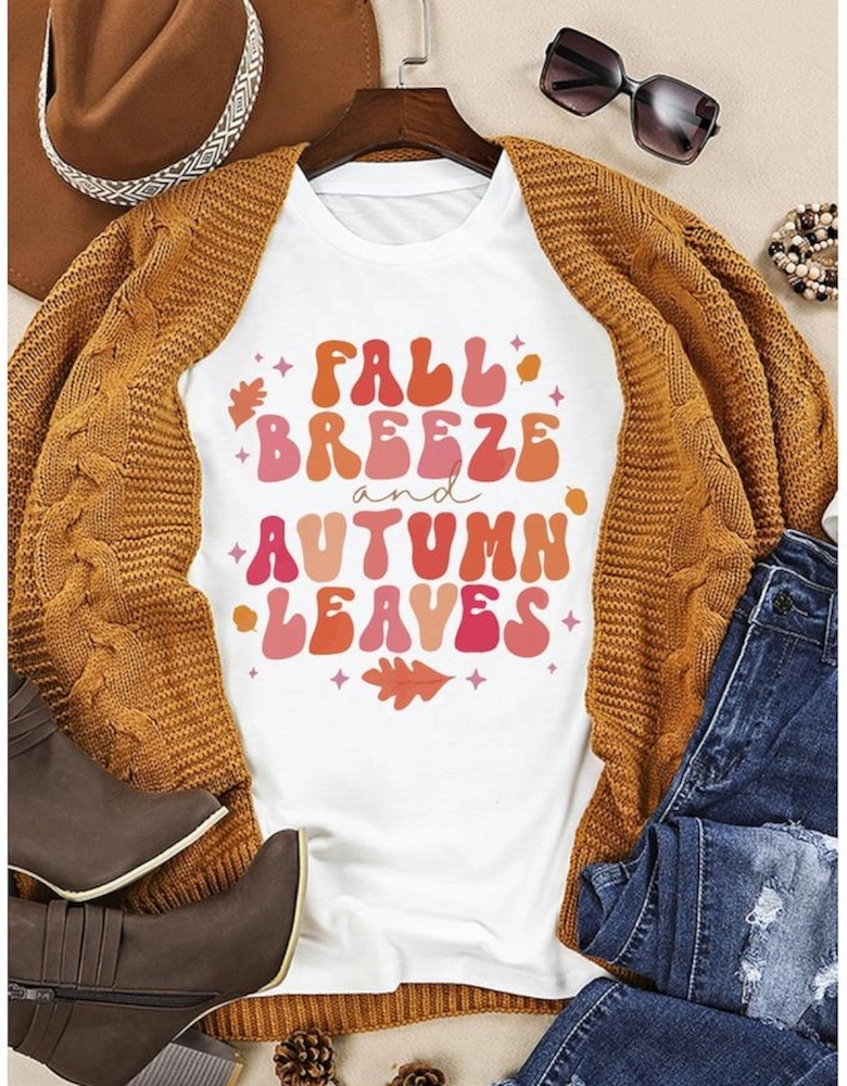White FALL BREEZE and AUTUMN LEAVES Graphic Tee