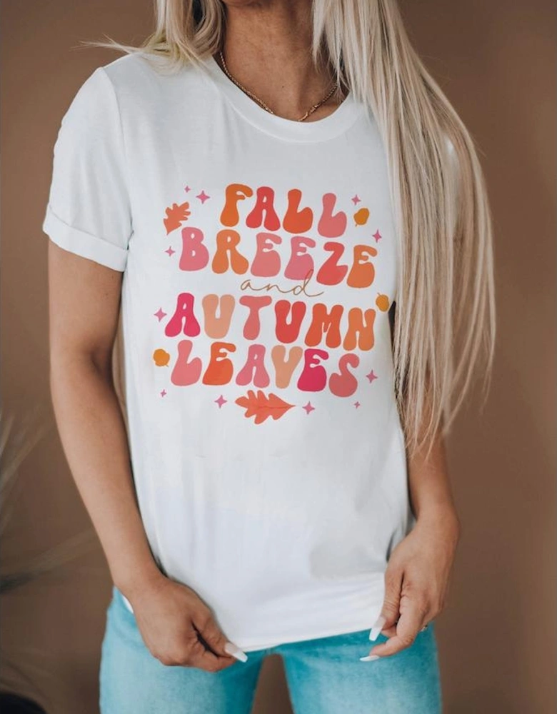 White FALL BREEZE and AUTUMN LEAVES Graphic Tee