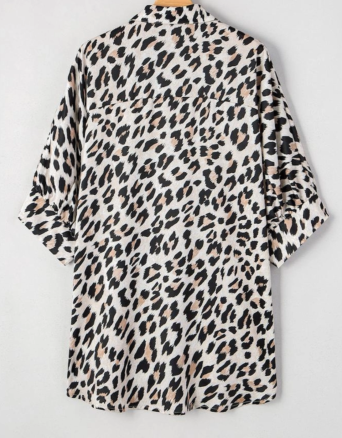 Beige Leopard Print Buttoned 3/4 Sleeve Loose Fit Shirt