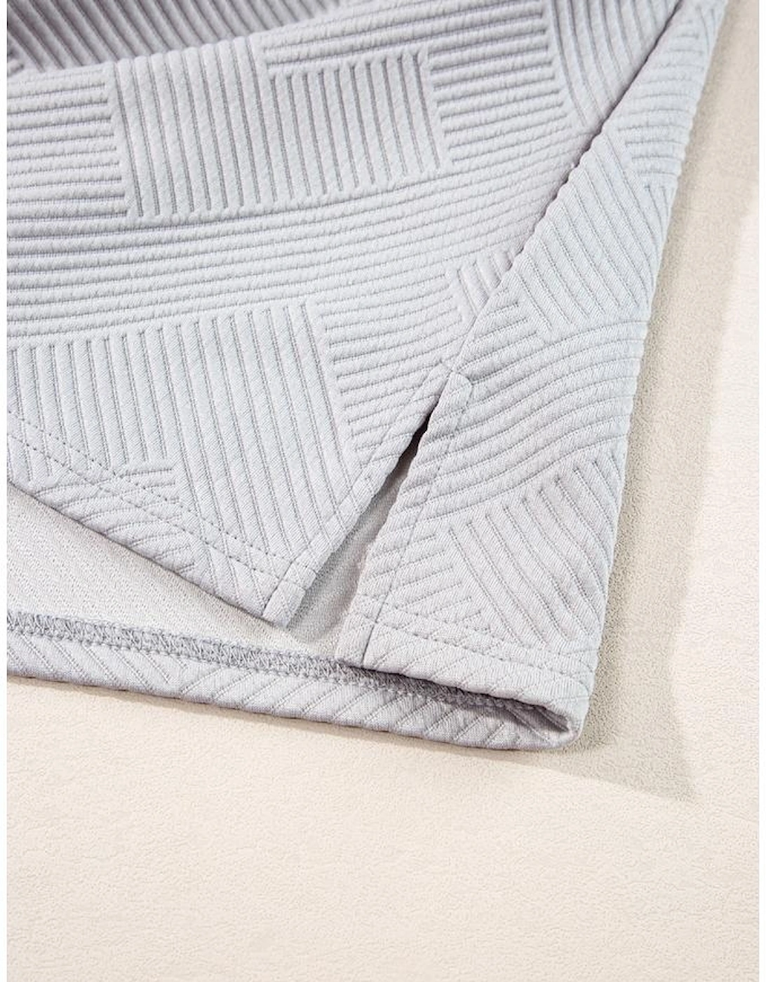 Light Grey Solid Textured Collared V Neck Top and Wide Leg Pants Set