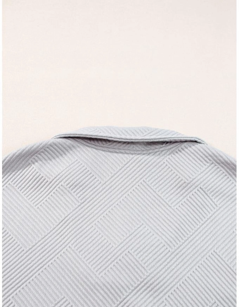 Light Grey Solid Textured Collared V Neck Top and Wide Leg Pants Set