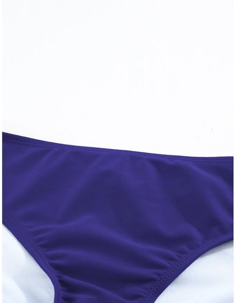 Blue Floral Pattern Strapless Tankini Set