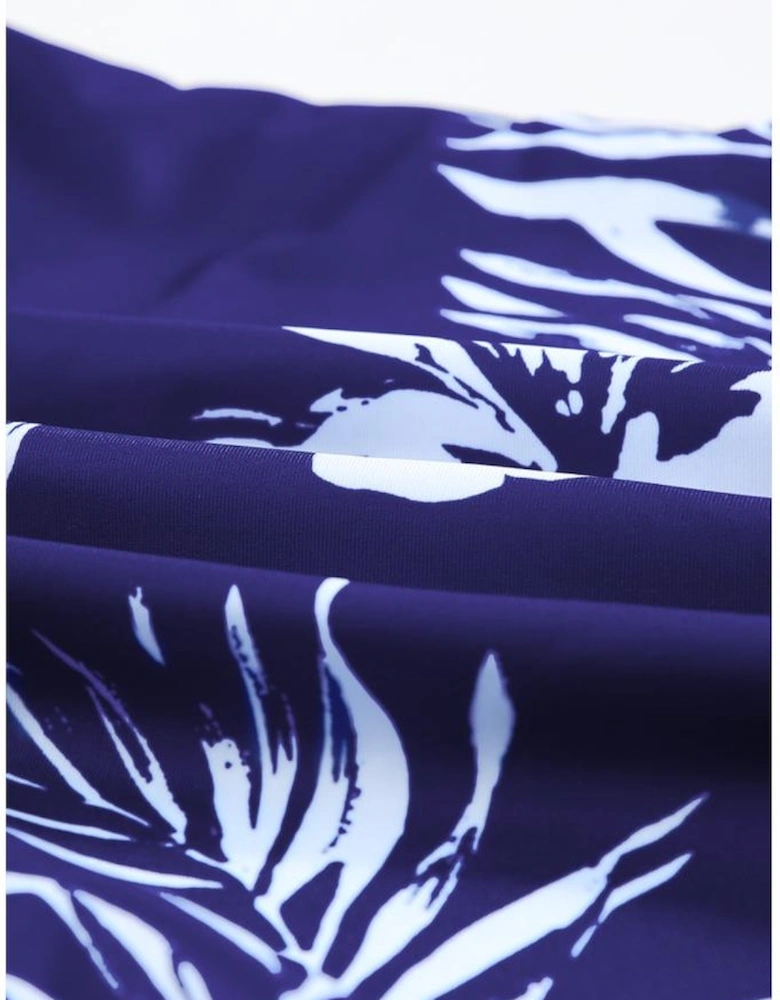 Blue Floral Pattern Strapless Tankini Set