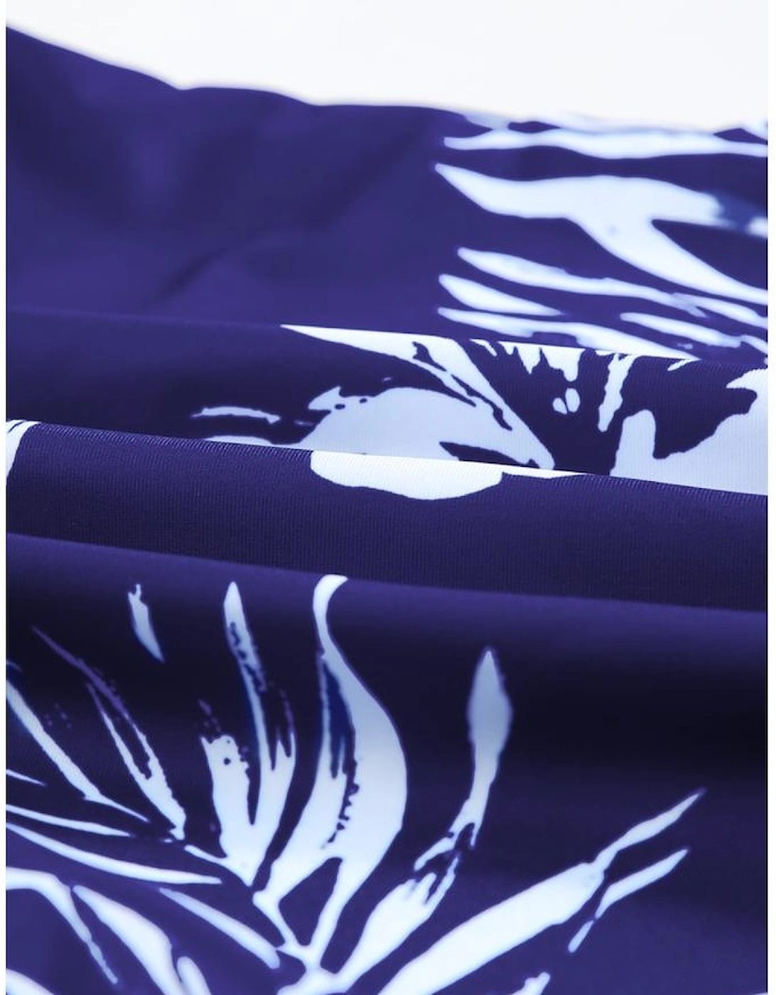 Blue Floral Pattern Strapless Tankini Set