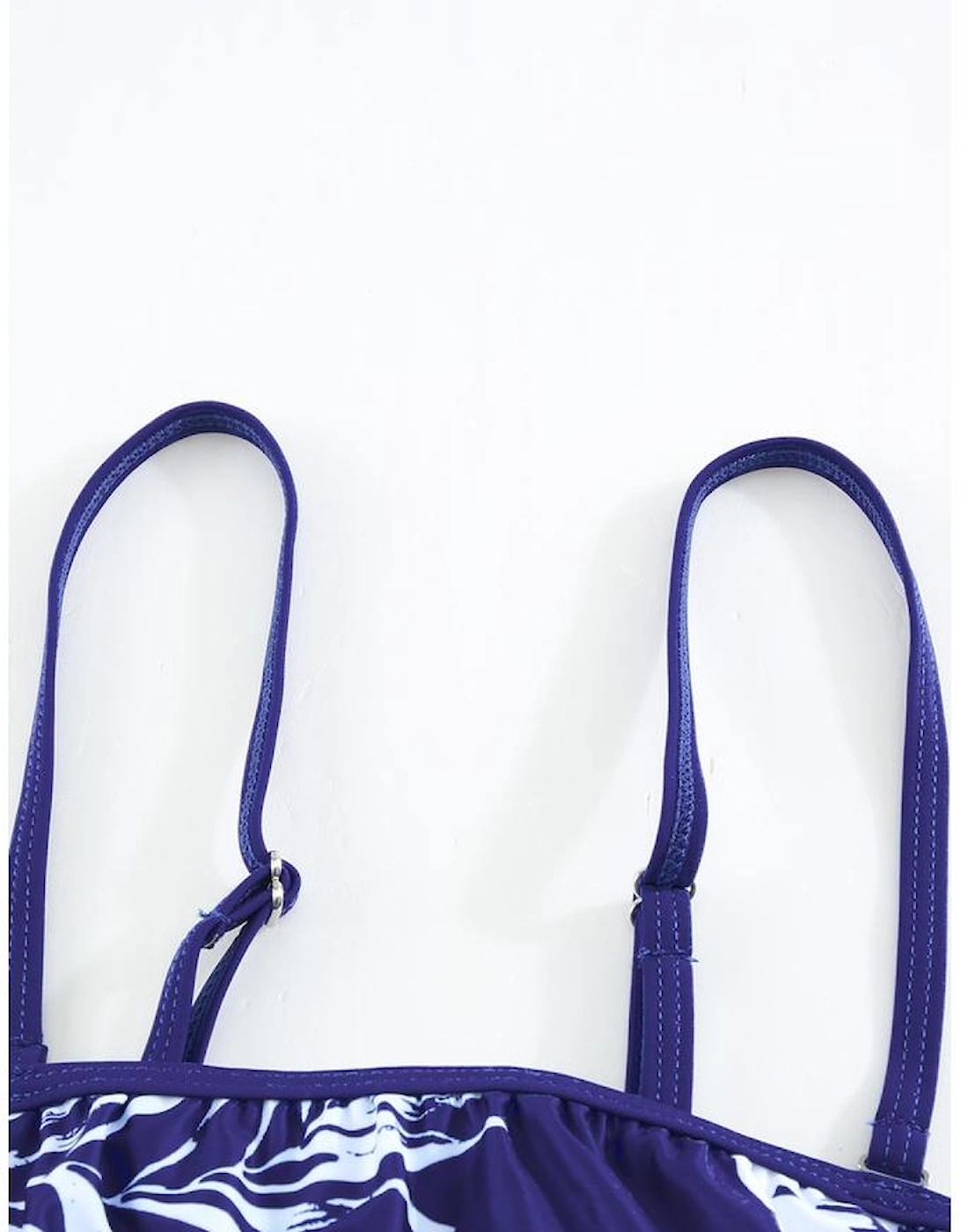 Blue Floral Pattern Strapless Tankini Set