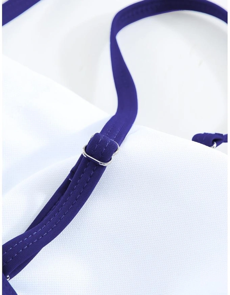 Blue Floral Pattern Strapless Tankini Set