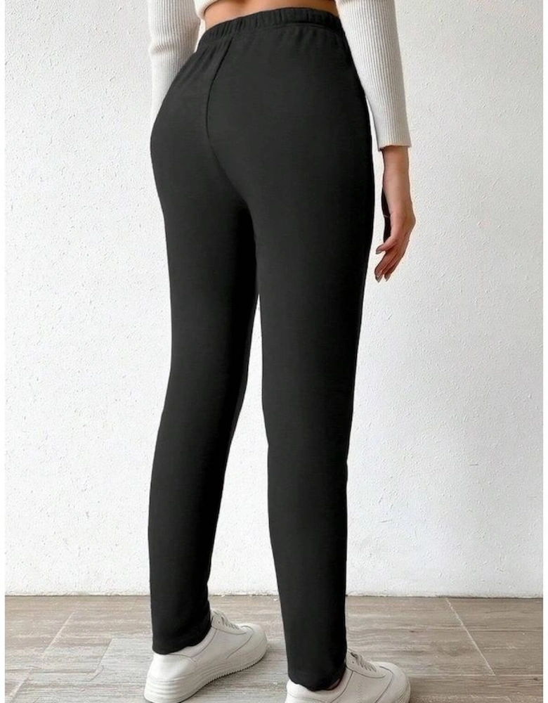 Black Thermal Lined Drawstring High Waist Leggings