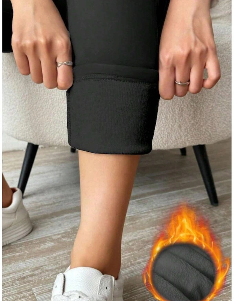 Black Thermal Lined Drawstring High Waist Leggings