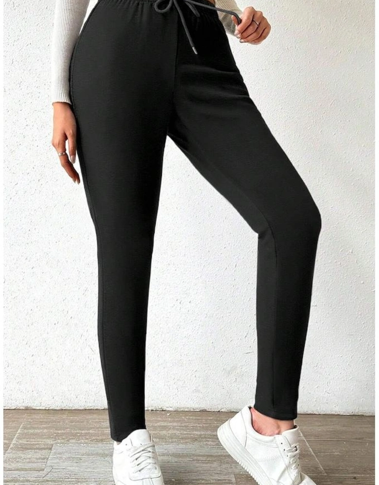 Black Thermal Lined Drawstring High Waist Leggings