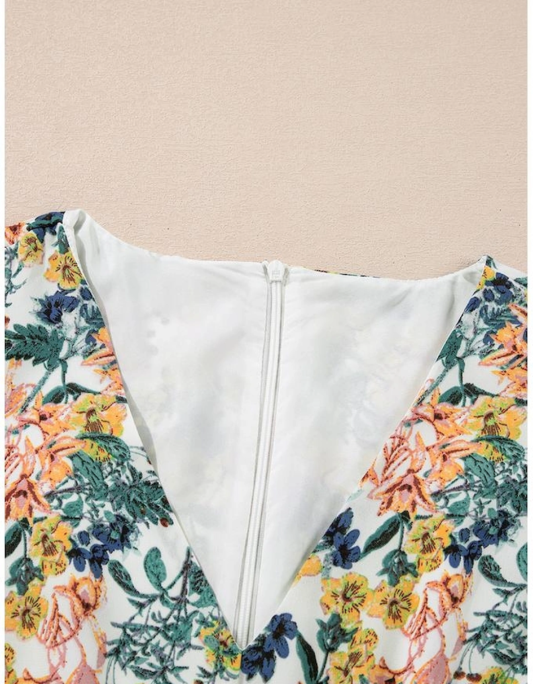 Sky Blue Floral 3/4 Sleeve V Neck High Waist Ruffled Dress