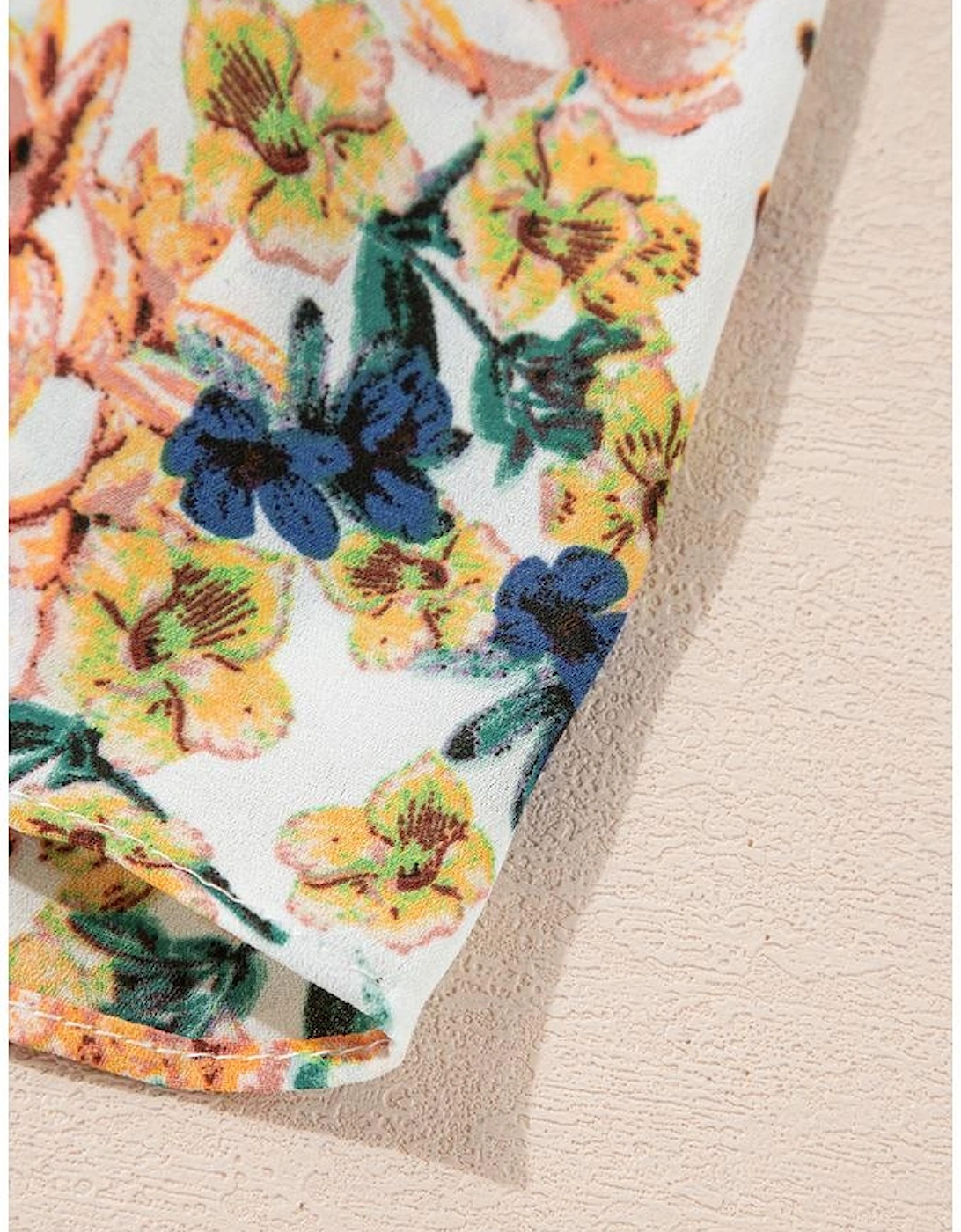 Sky Blue Floral 3/4 Sleeve V Neck High Waist Ruffled Dress