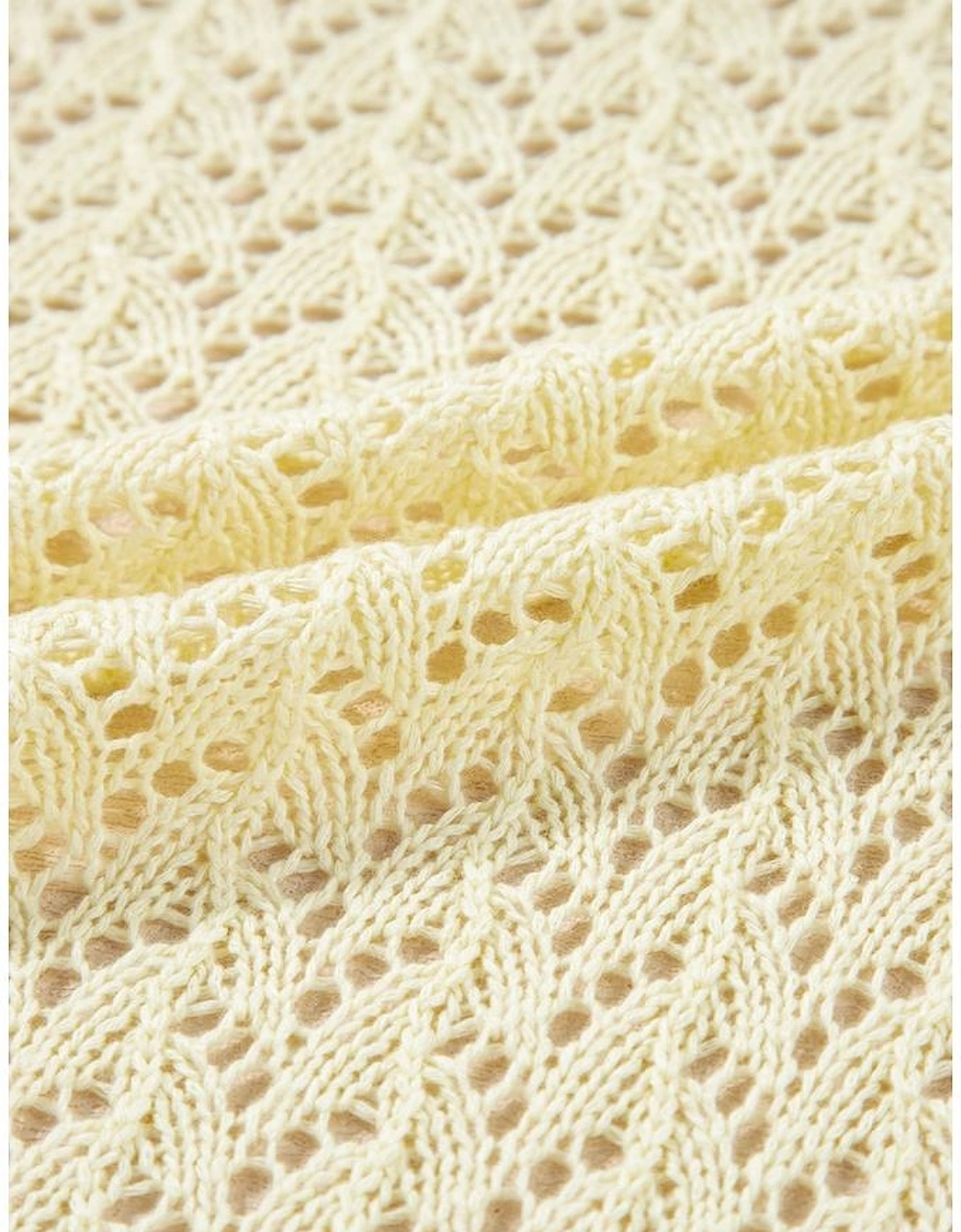 Yellow Cream Pointelle Knit Open Front Short Cardigan