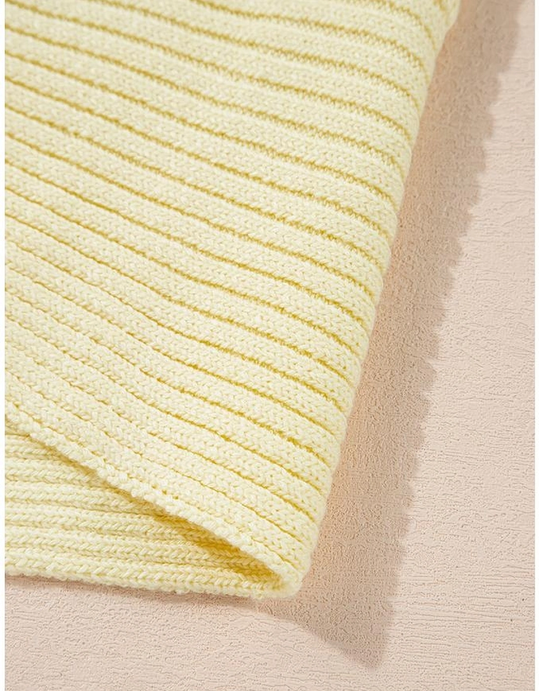 Yellow Cream Pointelle Knit Open Front Short Cardigan