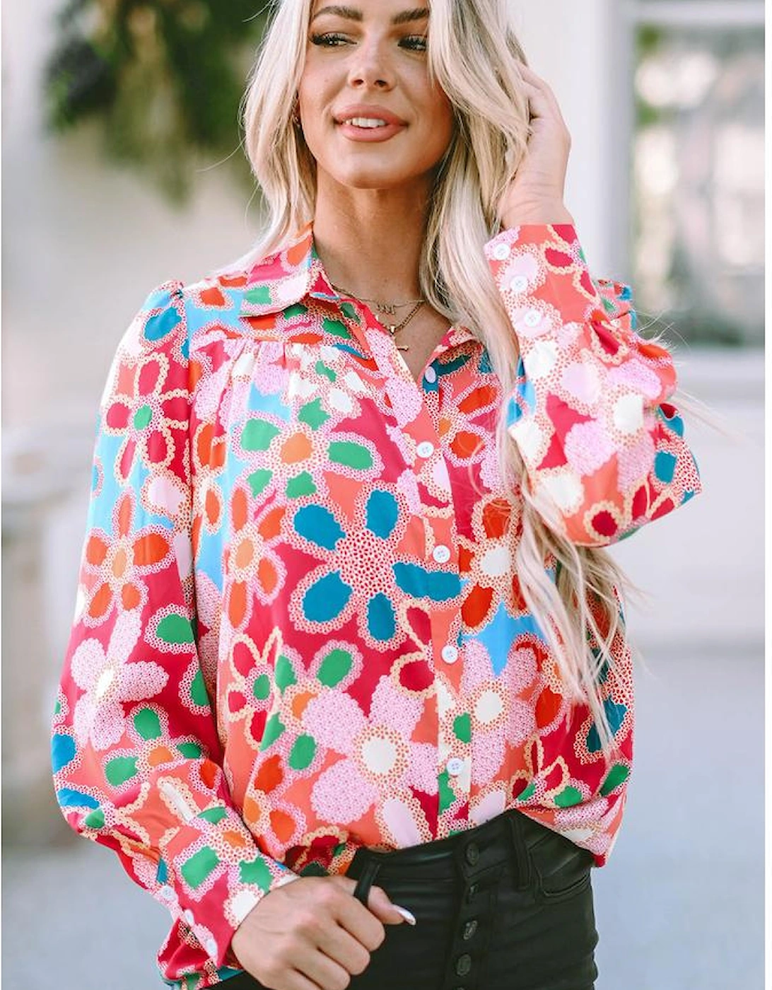 Multicolor Floral Print Bubble Sleeve Shirt, 9 of 8