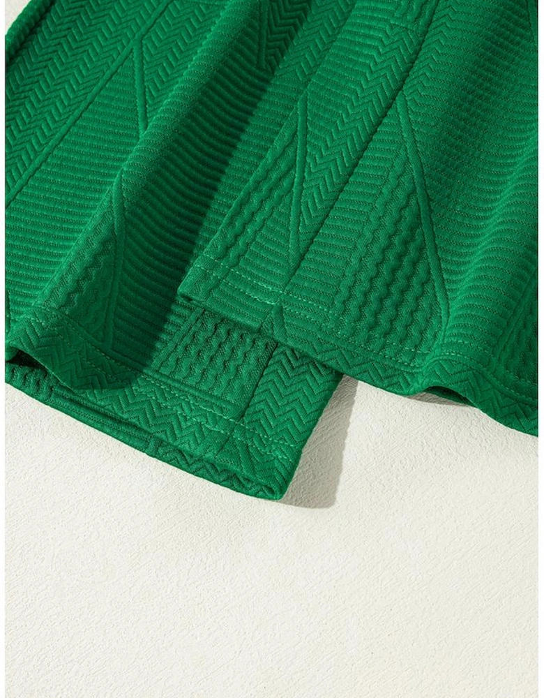 Dark Green Ruffled Sleeve Summer Top and Cropped Loose Pants Set