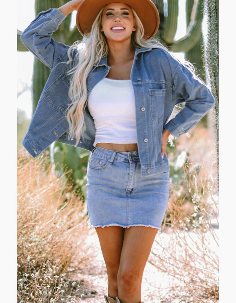 Wild Wind Washed Oversize Pocketed Denim Jacket