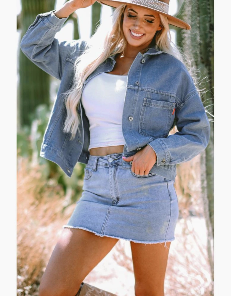 Wild Wind Washed Oversize Pocketed Denim Jacket