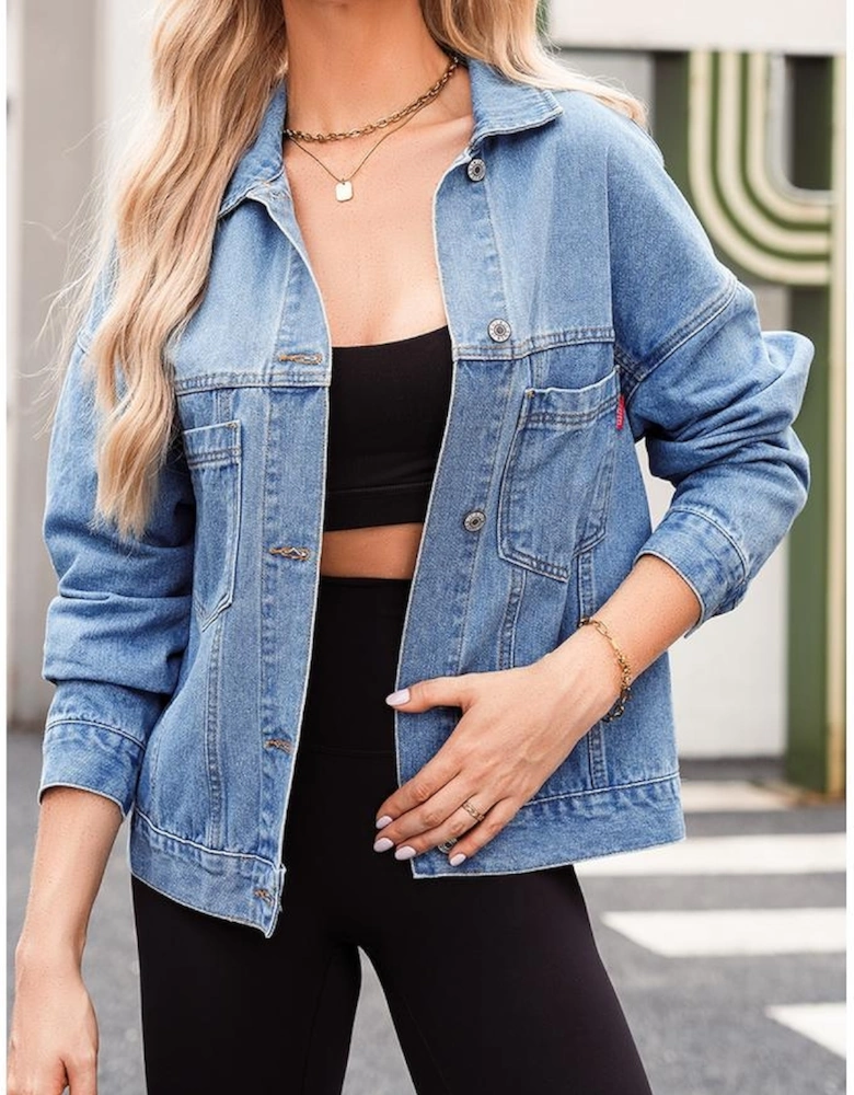 Wild Wind Washed Oversize Pocketed Denim Jacket