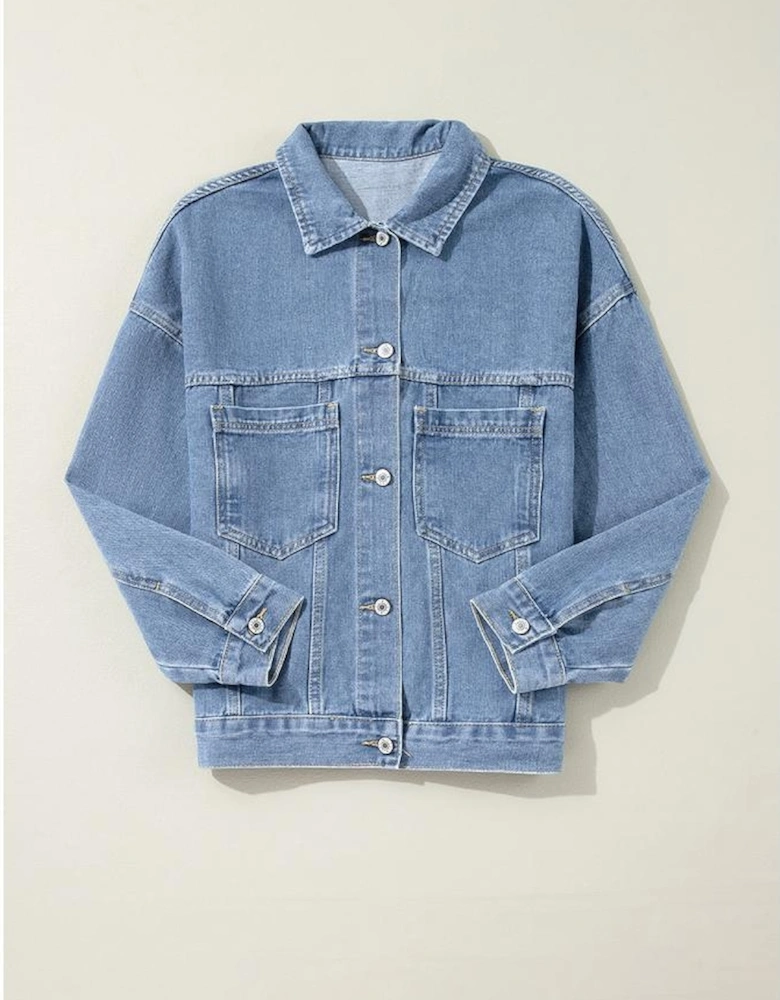 Wild Wind Washed Oversize Pocketed Denim Jacket