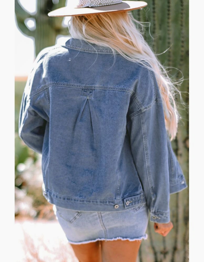Wild Wind Washed Oversize Pocketed Denim Jacket