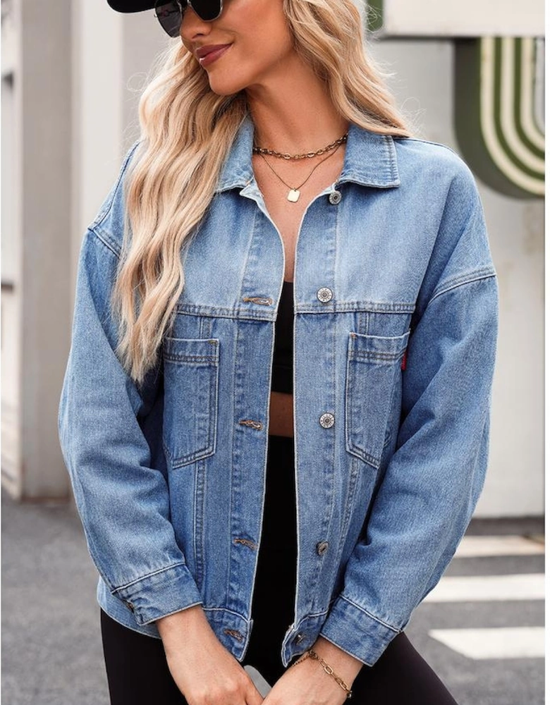 Wild Wind Washed Oversize Pocketed Denim Jacket
