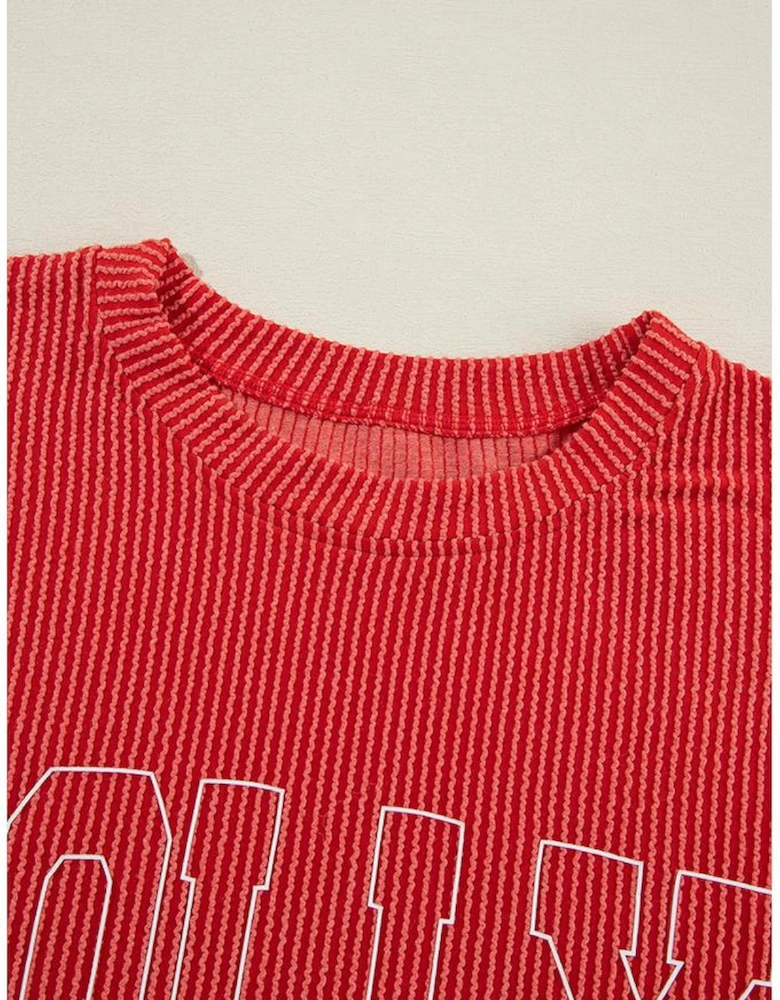 Fiery Red JOLLY Corded Long Sleeve Top and Pockets Pants Set