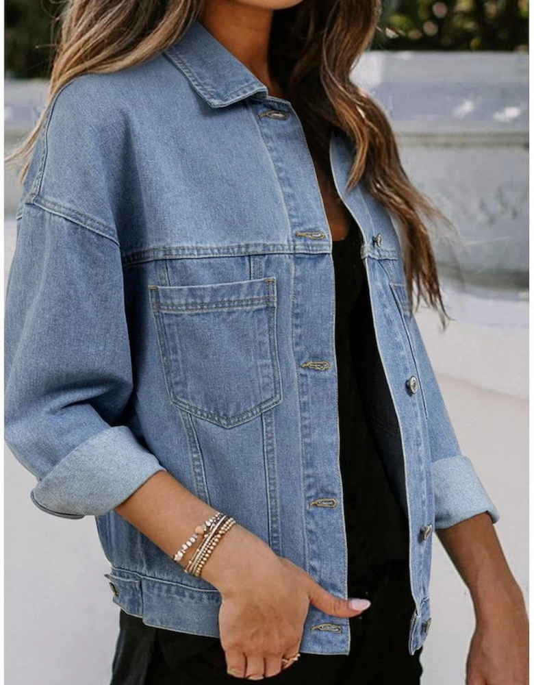 Wild Wind Washed Oversize Pocketed Denim Jacket