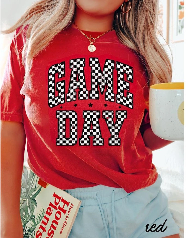 Red Checkered Game Day Graphic T Shirt