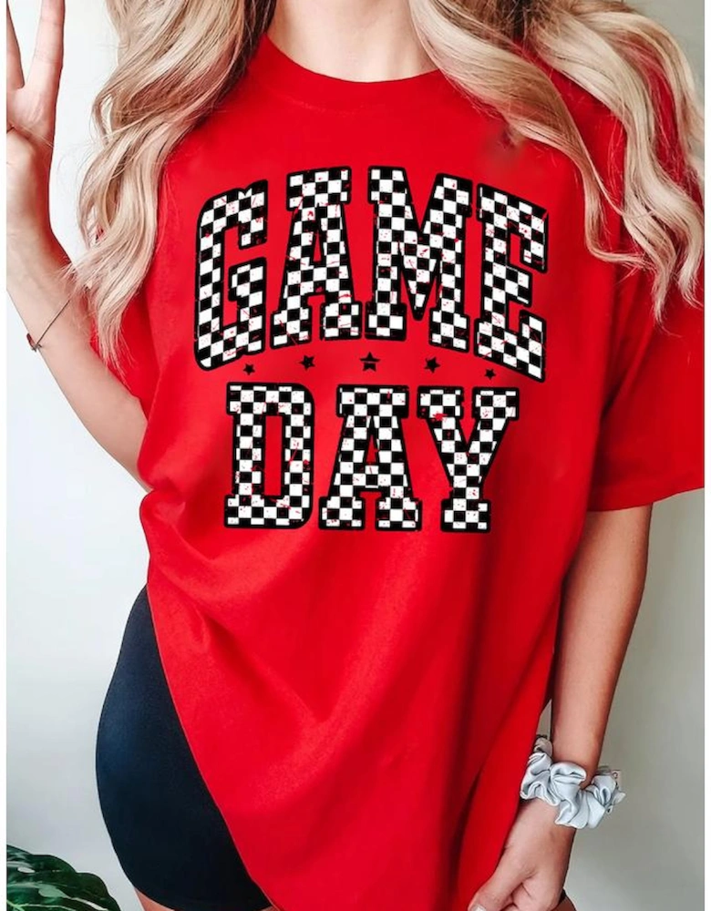Red Checkered Game Day Graphic T Shirt