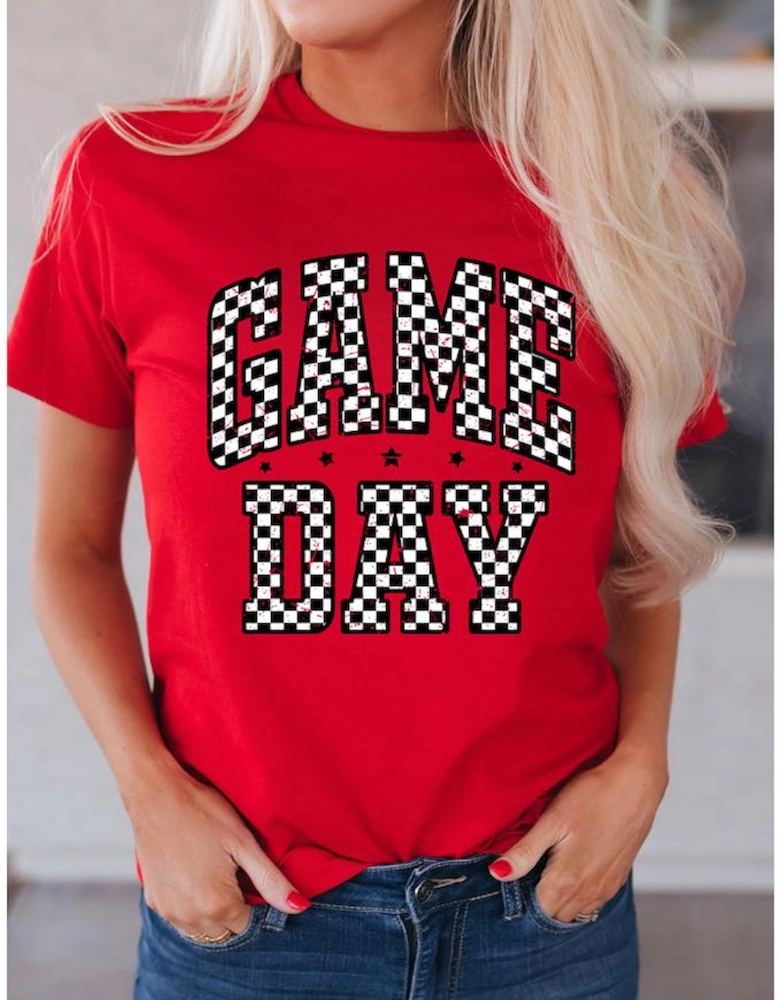 Red Checkered Game Day Graphic T Shirt