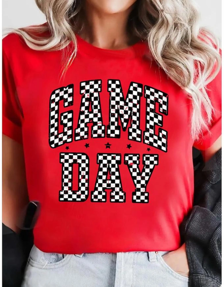 Red Checkered Game Day Graphic T Shirt