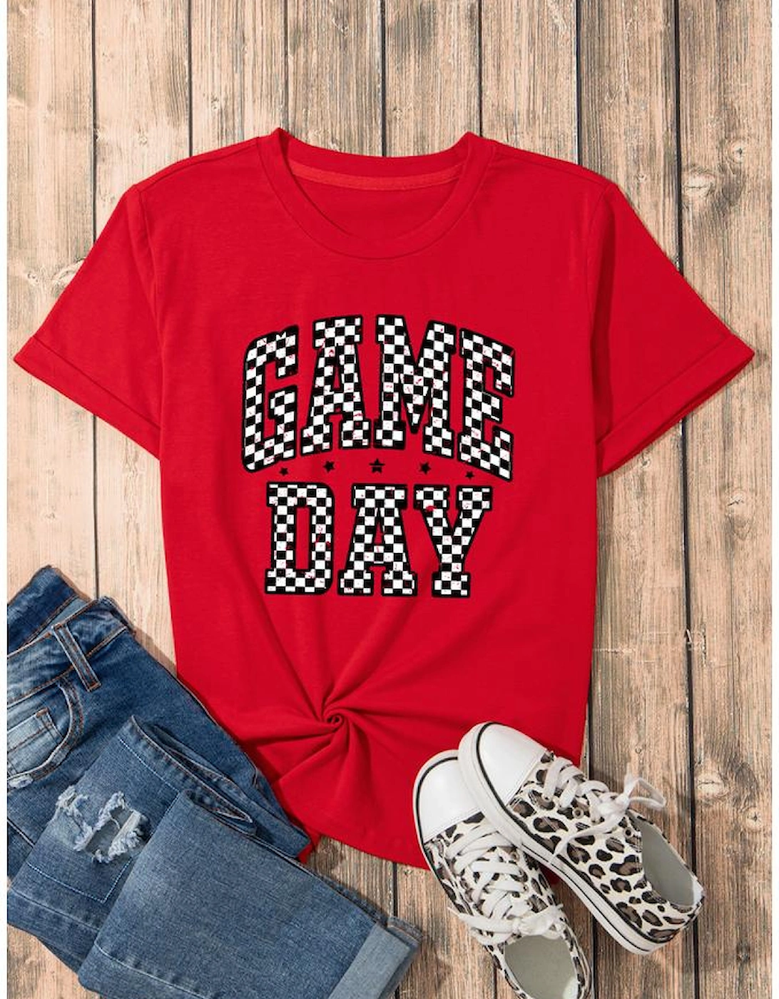 Red Checkered Game Day Graphic T Shirt