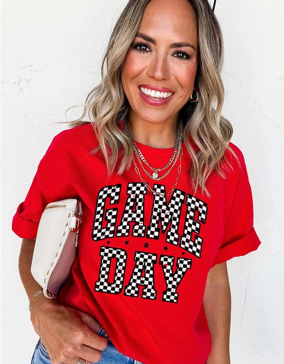 Red Checkered Game Day Graphic T Shirt