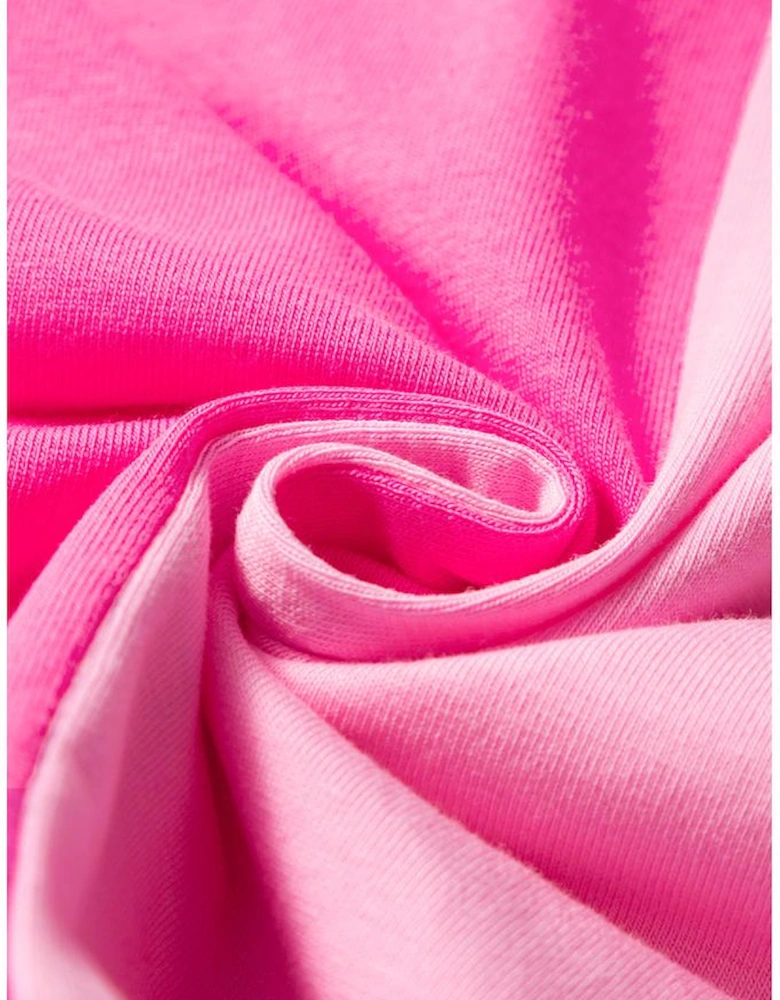 Bright Pink Colorblock Patchwork Short Sleeve Buttons Plus Size Henley Top