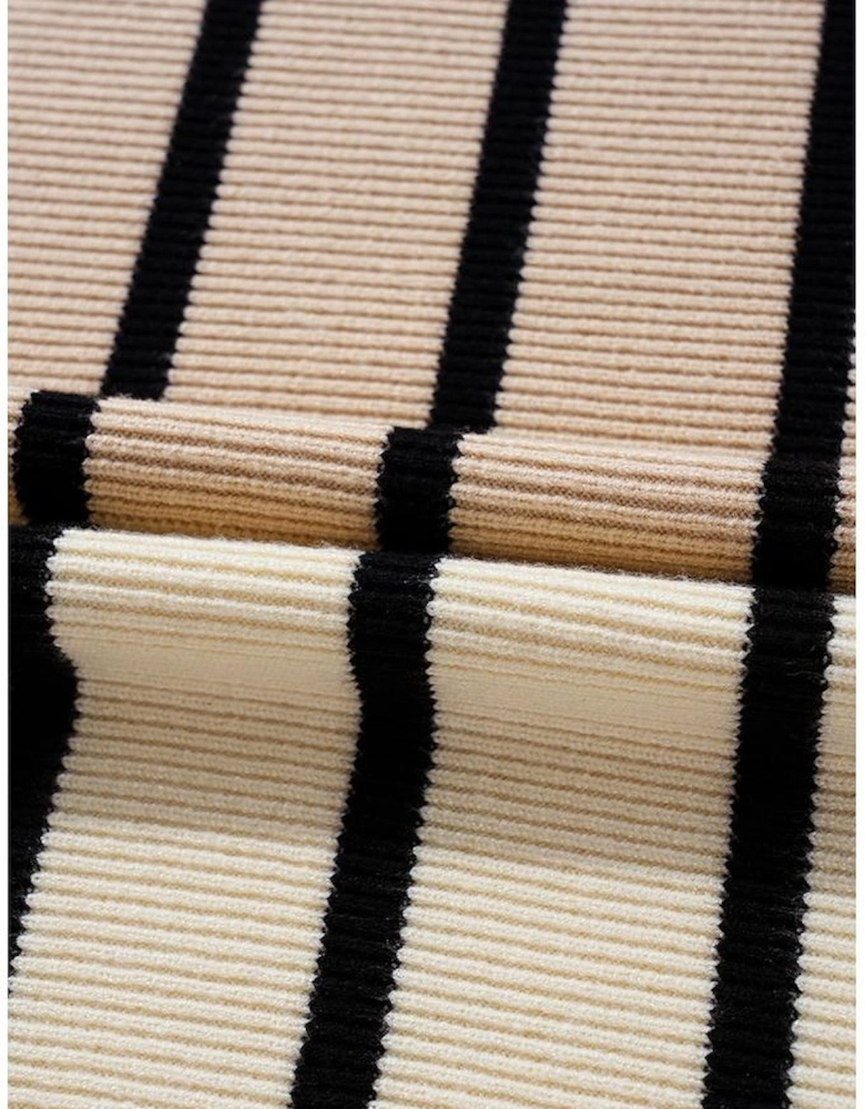 Khaki Stripe Color Block Quarter Zip Collar Short Sleeve Sweater Dress