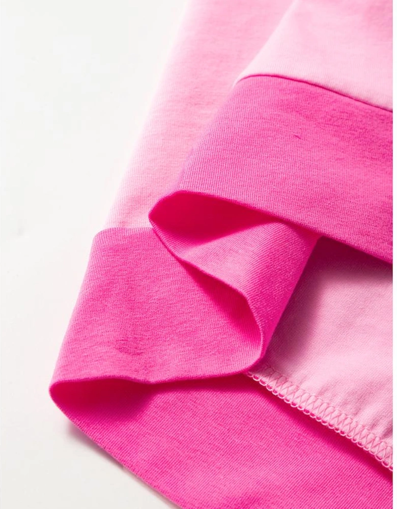 Bright Pink Colorblock Patchwork Short Sleeve Buttons Plus Size Henley Top