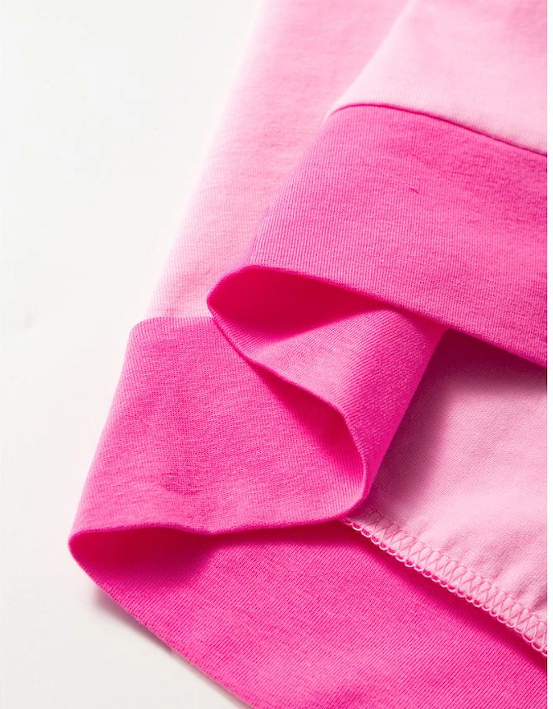 Bright Pink Colorblock Patchwork Short Sleeve Buttons Plus Size Henley Top