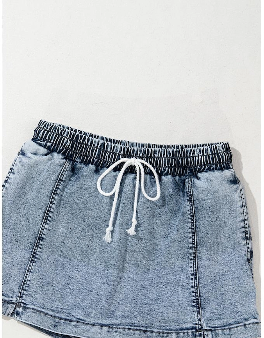 Dusk Blue Drawstring High Waist Pocketed Denim Shorts