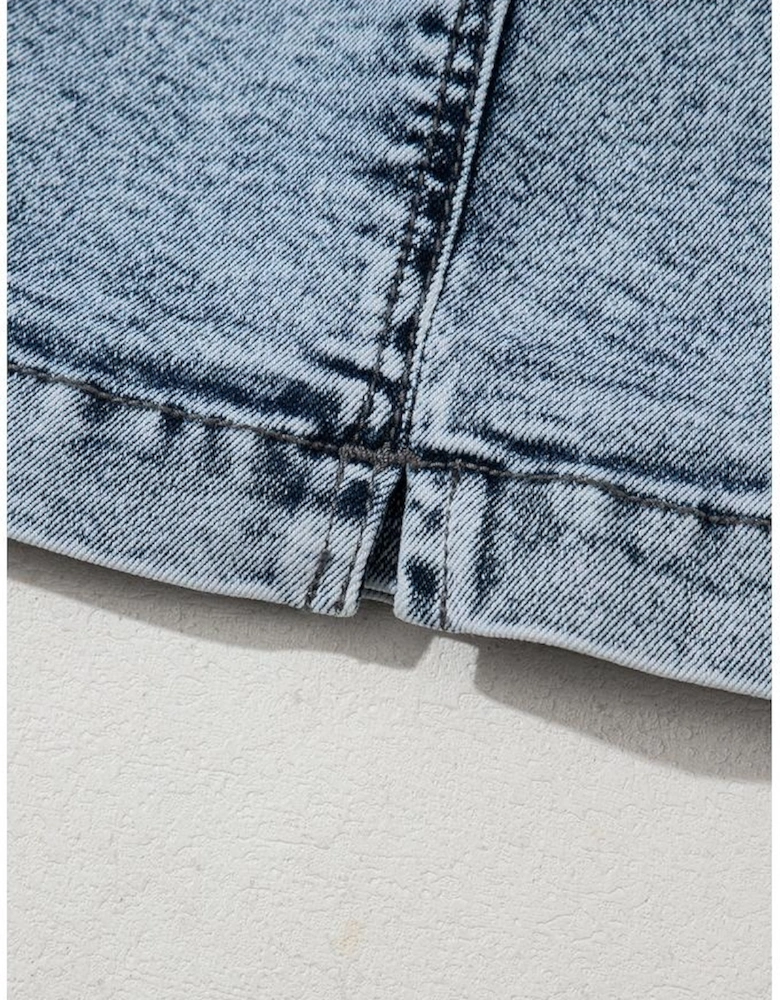 Dusk Blue Drawstring High Waist Pocketed Denim Shorts